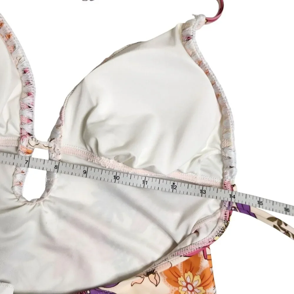 Cupshe Dahlia Daisy Halter One Piece Swimsuit Plunging Neckline M Retro Floral